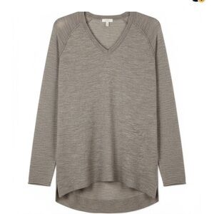 100% Merino Wool Gray Mix Brown V-Neck Sweater Lightweight, Soft and Classic